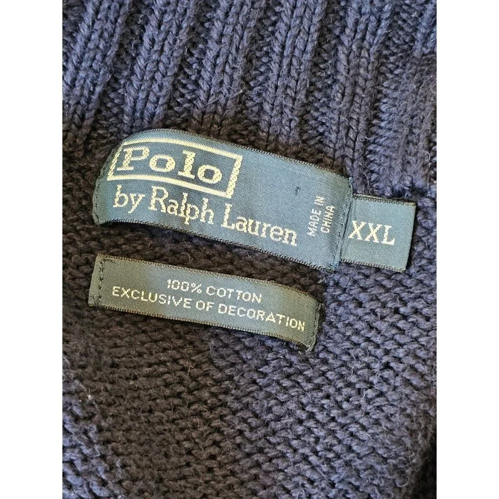 90s‎ Polo Ralph Lauren XL Navy Blue Knit Quarter Zip Pullover Cotton